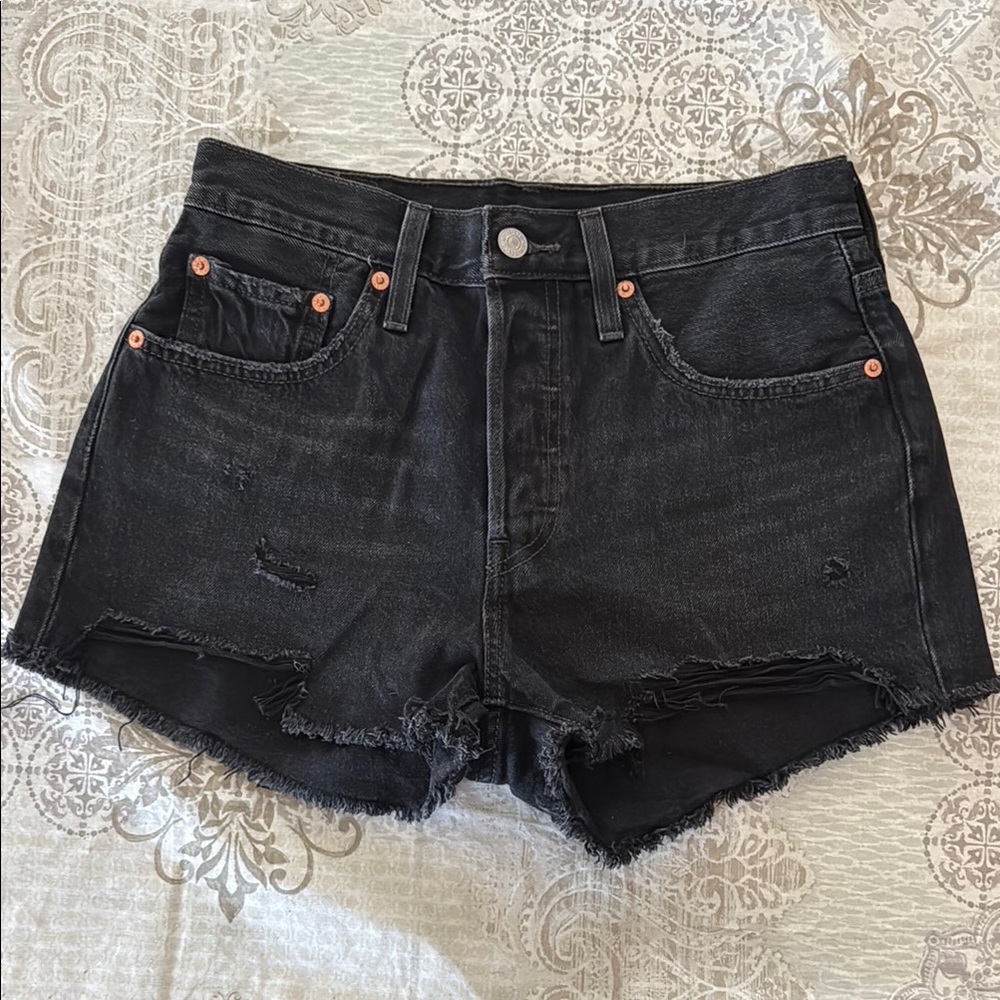 Levi’s 501 Black Distressed Denim Shorts